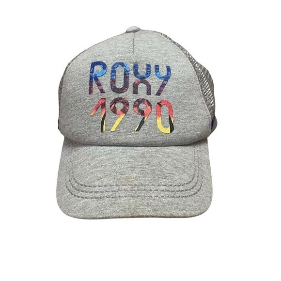 Roxy light gray snapback mesh trucker hat cap. - Picture 1 of 5